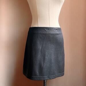 Vintage 90s Faux Leather Mini Skirt | 1990s Embossed Reptile Print A‑Line Cheer